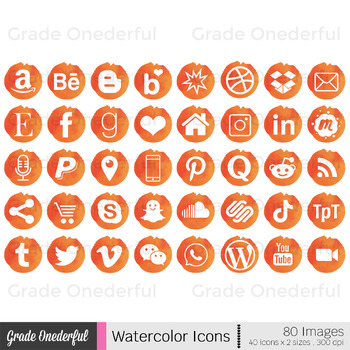 Preview of Orange Watercolor Social Media Icons