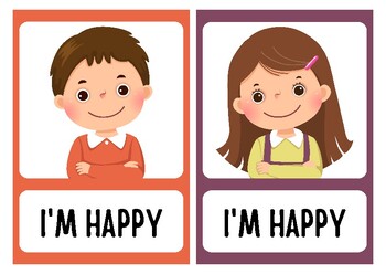 Preview of Orange and purple cute feelings and emotions flashcards