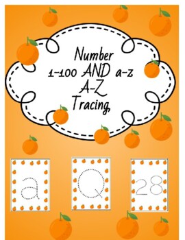 Preview of Orange Number tracing Flash Cards 1-100, Alphabet A-Z, Toddlers, PreK and K-2