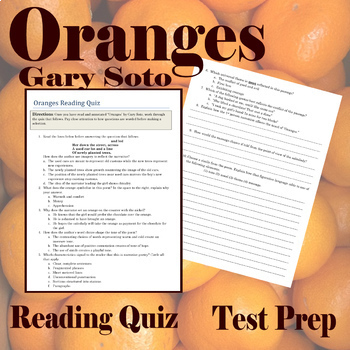 Preview of Oranges by Gary Soto - Close Reading Quiz - Google Doc Version Distance learning