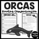 Orcas or Killer Whales Reading Comprehension Worksheet Oce