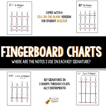 Preview of Orchestra Fingerboard/Finger Pattern CHARTS! Key signatures 3 flats to 3 sharps