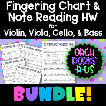 Preview of Orchestra Fingering Chart & Note Reading HW Printable!