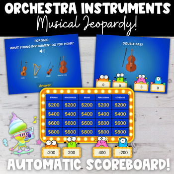 Preview of Orchestra Instruments Families Elementary Music Jeopardy Game Show Scoreboard
