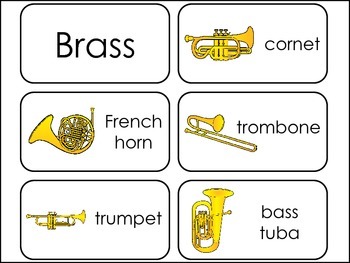 Preview of Orchestra Instruments Picture Word Flash Cards.