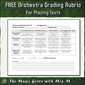 Preview of Orchestra Playing Assessment RUBRIC