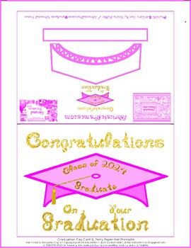 Preview of Orchid Pink Graduation Cap Party Hat Card Printable Gold Class 2024 Graduate