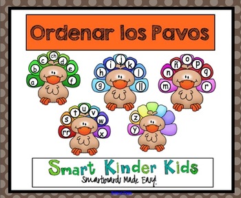 Preview of Thanksgiving - Ordenar los Pavos - A Spanish Alphabet Game for Smartboard