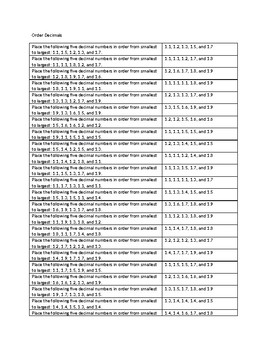 Preview of Order Decimals