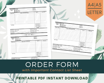 order form invoice template pdf printable for small businesses tpt