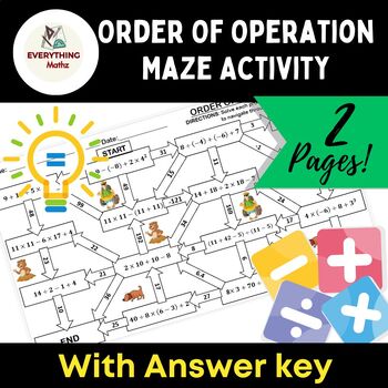 Preview of Order Of Operation Maze Activity with Answer Key | Algebra