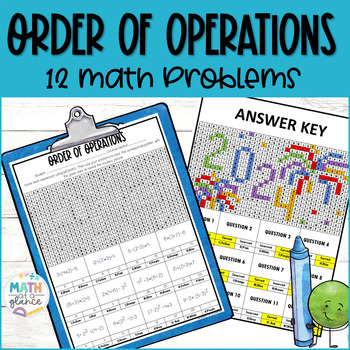Preview of Order Of Operations New Year 2024 Math Review Mystery Picture Activity
