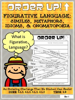 Preview of Figurative Language: Similes, Metaphors, Idioms, & Onomatopoeia - Order Up!