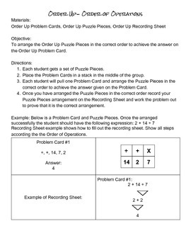 Preview of Order Up- Order of Operations