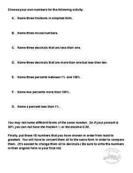 Preview of Order Your Own Fractions, Decimals, and Percents Activity Lab