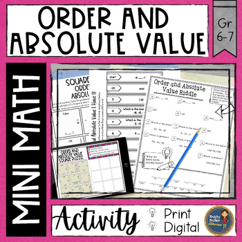 Preview of Order and Absolute Value Math Activities - Integers Math Puzzles and Riddle