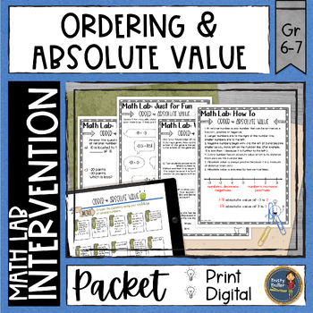 Preview of Order and Find Absolute Value Math Activities Lab - Math Intervention - Sub Plan