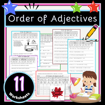 Preview of Order of Adjectives Grammar Rules Differentiated Worksheet Set PRINT AND GO!