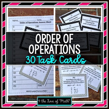 Preview of Order of Operations Activity - Task Cards for Algebra