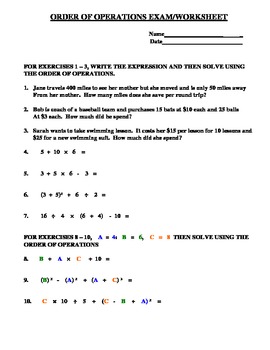 my homework lesson 7 order of operations
