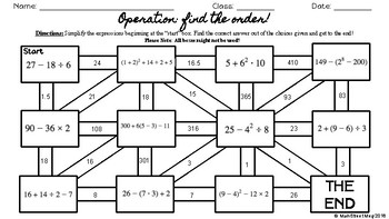 Preview of Order of Operations Maze