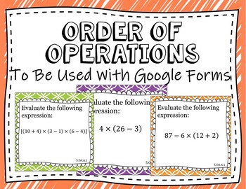 Preview of Order of Operation Questions -  (To Be Used With Google Forms)