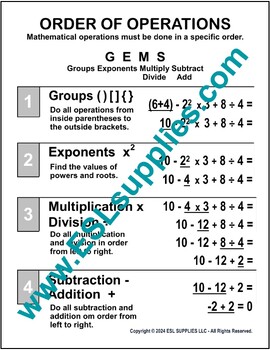 Preview of Order of Operations Math Education Classroom Poster
