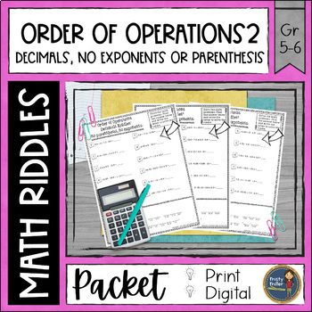 Preview of Order of Operations 2 Decimals Math Riddles Worksheets - No Prep