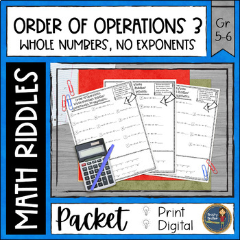 Preview of Order of Operations 3 with Parenthesis Math Riddles Worksheets - No Prep
