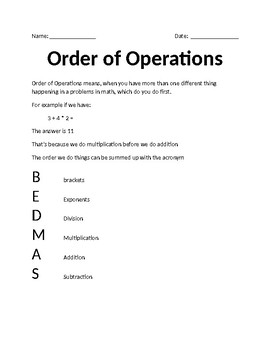 Preview of Order of Operations