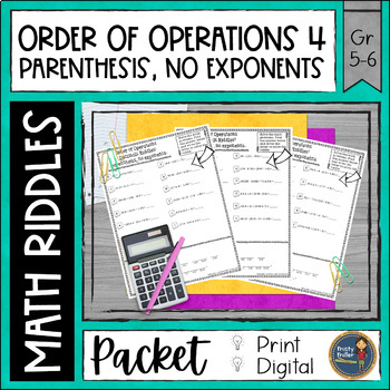 Preview of Order of Operations 4 Decimals with Parenthesis Math Riddles Worksheets