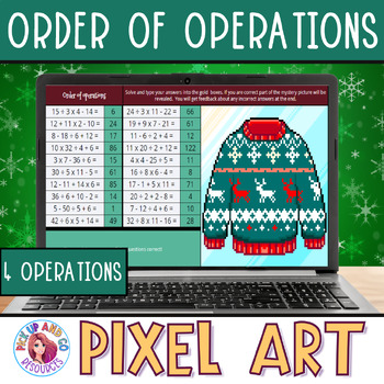 Preview of Order of Operations Christmas Math Winter Pixel Art Activity | 4 Operations Only