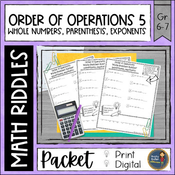 Preview of Order of Operations 5 Parenthesis Exponents Riddles Worksheets - No Prep