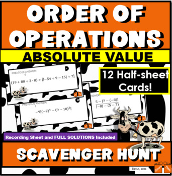 Preview of Order of Operations ABSOLUTE VALUE Scavenger Hunt ACTIVITY! COW THEME FUN!