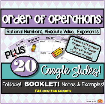 Preview of Order of Operations Absolute Value exponents,notes, FOLDABLE,GOOGLE slides!