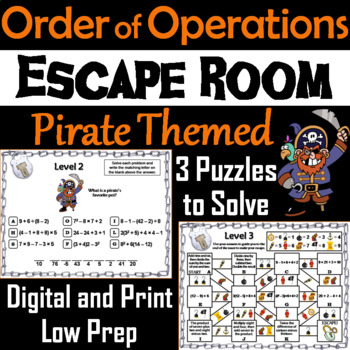 Preview of Order of Operations Activity: Pirate Themed Escape Room Math