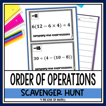 Preview of Order of Operations Activity: Scavenger Hunt