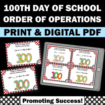 Preview of Order of Operations Activity Missing Numbers to 100 Days of School Math 5th 6th