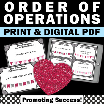 Preview of Valentines Day Math Order of Operations Activity Task Cards 5th Grade Math Games