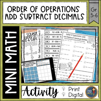 Preview of Order of Operations Add Subtract Decimals Math Activities Puzzles and Riddle