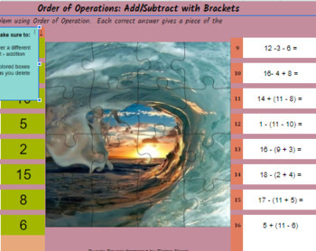 Preview of Order of Operations: Add/Subtracts with Brackets - wave puzzle reveal