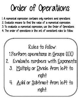 Order Of Operations Anchor Chart