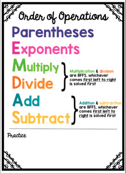 Order Of Operations Anchor Chart By A Trendy Teacher Shop Tpt