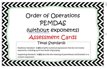 Preview of Order of Operations Assessment Cards - Grade 5