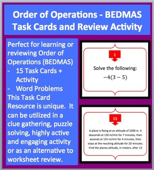 Preview of Order of Operations - BEDMAS - Task Cards and UNIQUE Activity
