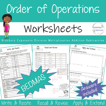 Preview of BEDMAS Order of Operations WORKSHEETS 5th - 6th Grade Math Review Homework