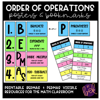 Preview of Order of Operations BEDMAS and PEDMAS Posters & Bookmarks