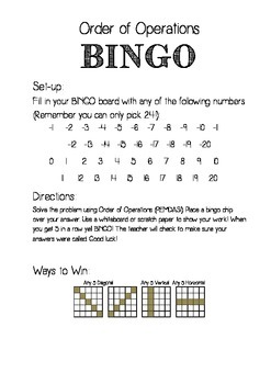 Preview of Order of Operations BINGO Bundle