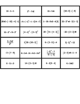 Preview of Order of Operations Bingo