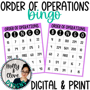 Preview of Order of Operations Bingo - Digital & Print Versions - NO PREP Game
